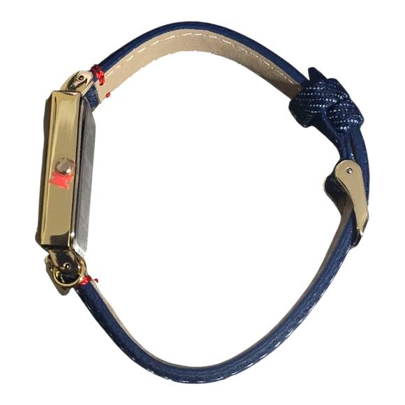 True Religion Women’s Gold Navy Denim Strap Watch Rectangular Lock Charm TRL100 - Picture 4 of 13